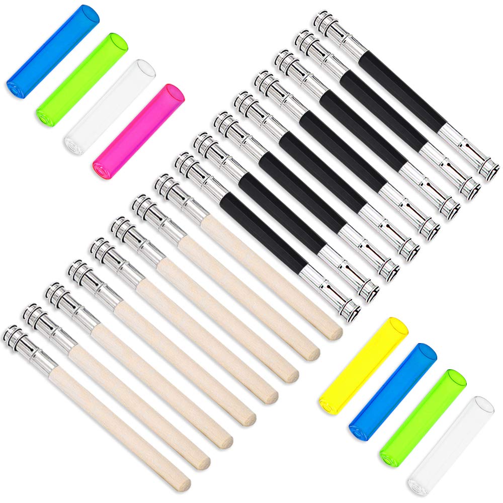 Fulandl 24Pcs Pencil Extenders Set, Pencil Lengthener, Including 16Pcs Wooden Handle Adjustable Dual Head Pencil Extender Holder