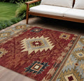 10 X 14 Rust Beige And Charcoal Tribal Washable Indoor Outdoor Area Rug