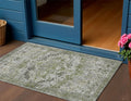 3 X 5 Artichoke Green Gray And Silver Floral Washable Indoor Outdoor Area Rug