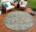 8 Artichoke Green Gray And Silver Round Floral Washable Indoor Outdoor Area Rug