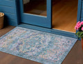 3 X 5 Denim Blue Beige And Pink Floral Washable Indoor Outdoor Area Rug