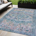 5 X 8 Denim Blue Beige And Pink Floral Washable Indoor Outdoor Area Rug