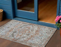 3 X 5 Rust Brown And Beige Floral Washable Indoor Outdoor Area Rug