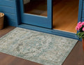 3 X 5 Sage Teal Blue And Beige Floral Washable Indoor Outdoor Area Rug