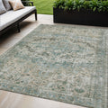 5 X 8 Sage Teal Blue And Beige Floral Washable Indoor Outdoor Area Rug