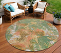 8 Fern Green And Copper Round Abstract Washable Indoor Outdoor Area Rug
