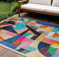 9 X 12 Blue Orange Pink And Yellow Abstract Washable Indoor Outdoor Area Rug