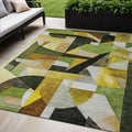 5 X 8 Green Black Gold And Beige Abstract Washable Indoor Outdoor Area Rug