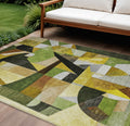 10 X 14 Green Black Gold And Beige Abstract Washable Indoor Outdoor Area Rug