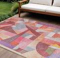 8 X 10 Rust Pink Ivory And Purple Abstract Washable Indoor Outdoor Area Rug