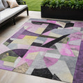 5 X 8 Purple Black And Lavender Abstract Washable Indoor Outdoor Area Rug