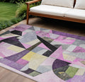 9 X 12 Purple Black And Lavender Abstract Washable Indoor Outdoor Area Rug