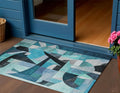 3 X 5 Teal Blue Black Aqua And Turquoise Abstract Washable Indoor Outdoor Area Rug