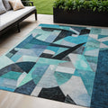 5 X 8 Teal Blue Black Aqua And Turquoise Abstract Washable Indoor Outdoor Area Rug