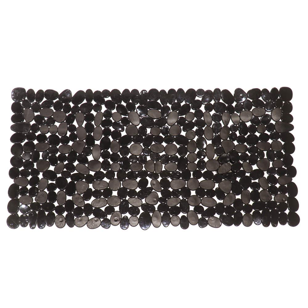 Non-Slip Pebbles Stone Bath Mats,Slip-Resistant Pebble Shower Mats, Anti-Slip Bathtub Mats, Machine Washable (Black, 14' W x 27