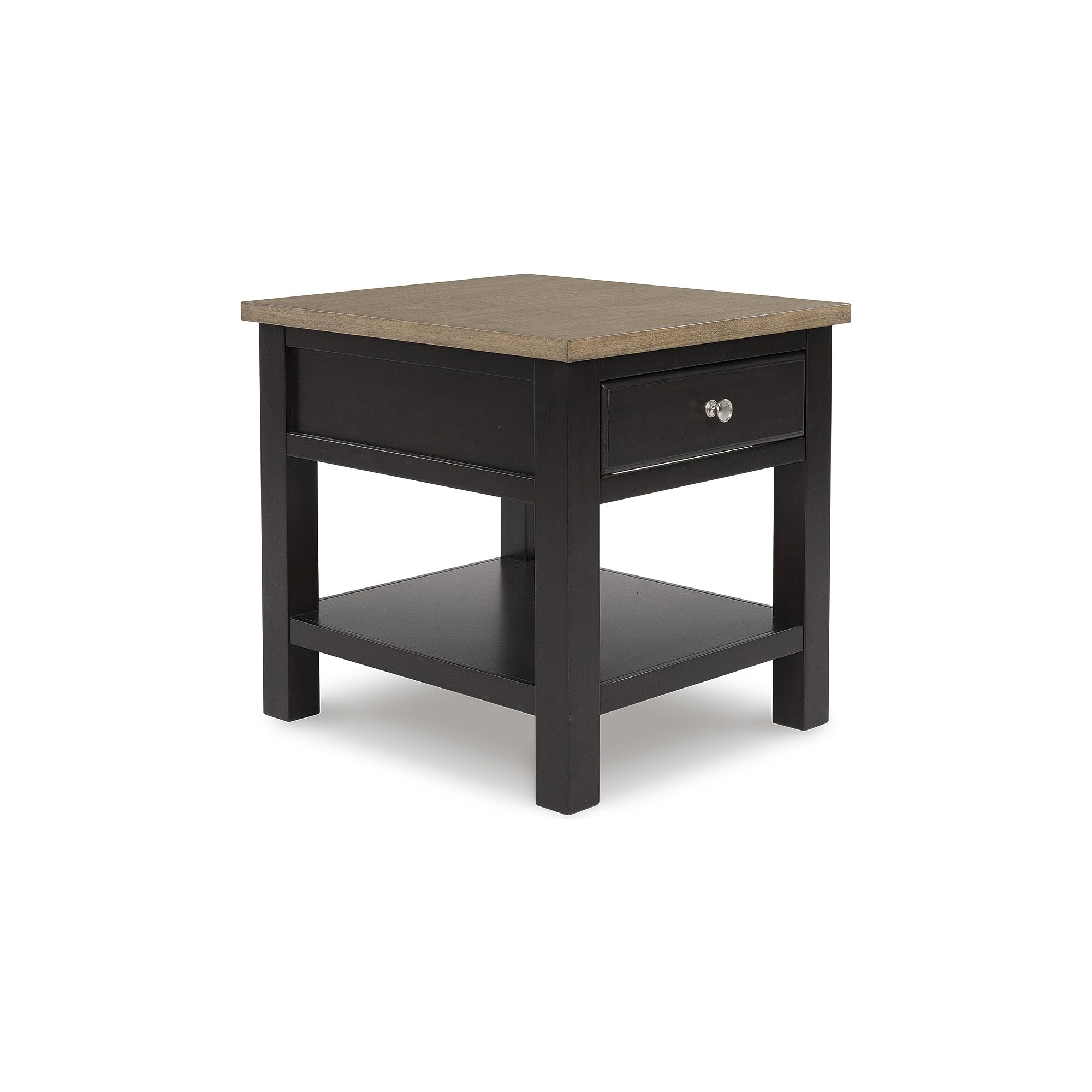 Signature Design by Ashley Drazmine Casual End Table with 1 Lower Shelf, Light Brown & Black