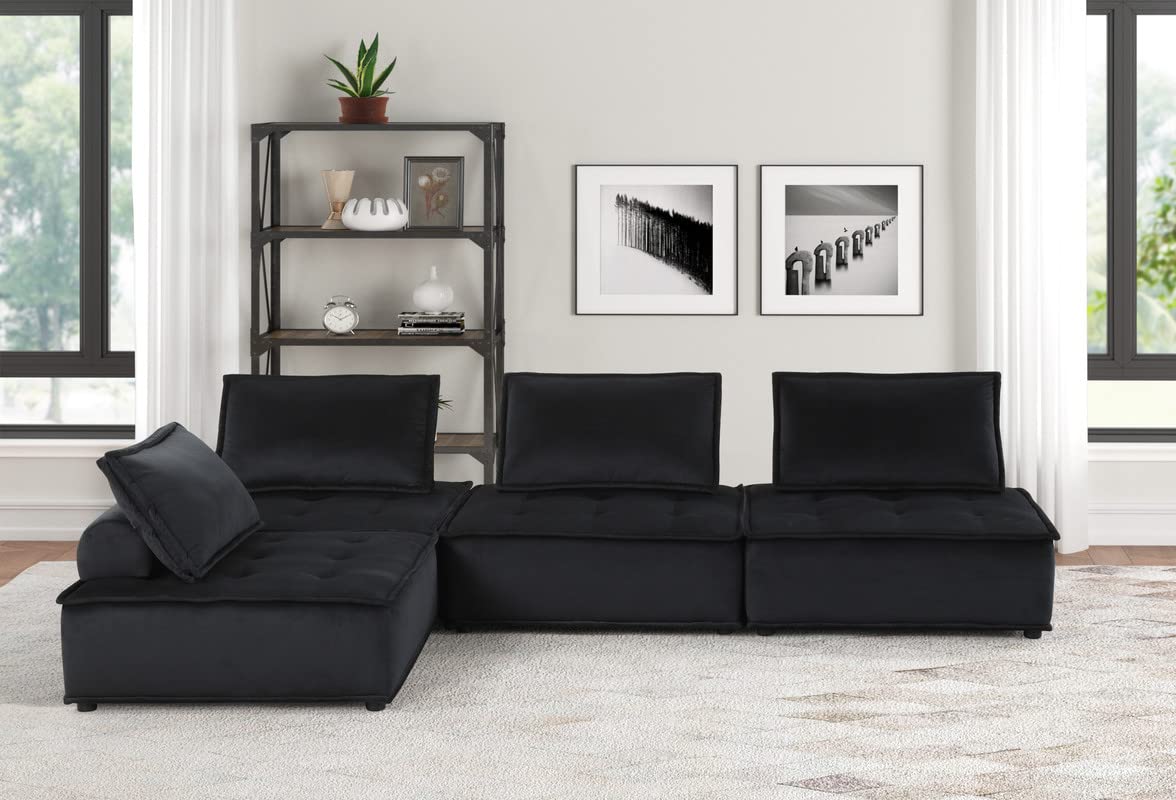 Lilola Home Anna Black Velvet 4 Pc Modular Sofa