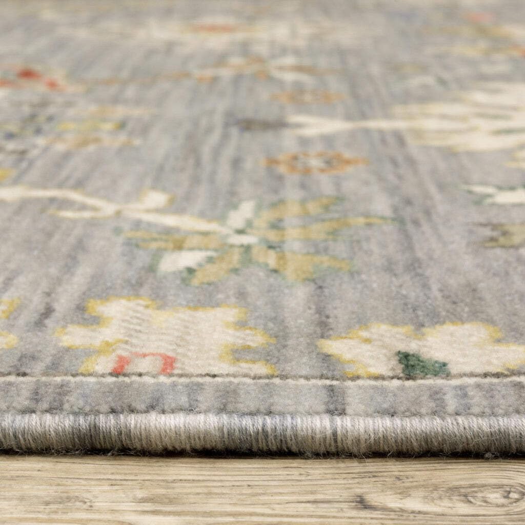 HomeRoots 509322 8 x 11 ft. Gray Ivory Gold Salmon Red Blue & Green Oriental Power Loom Stain Resistant Rectangle Area Rug with Fringe