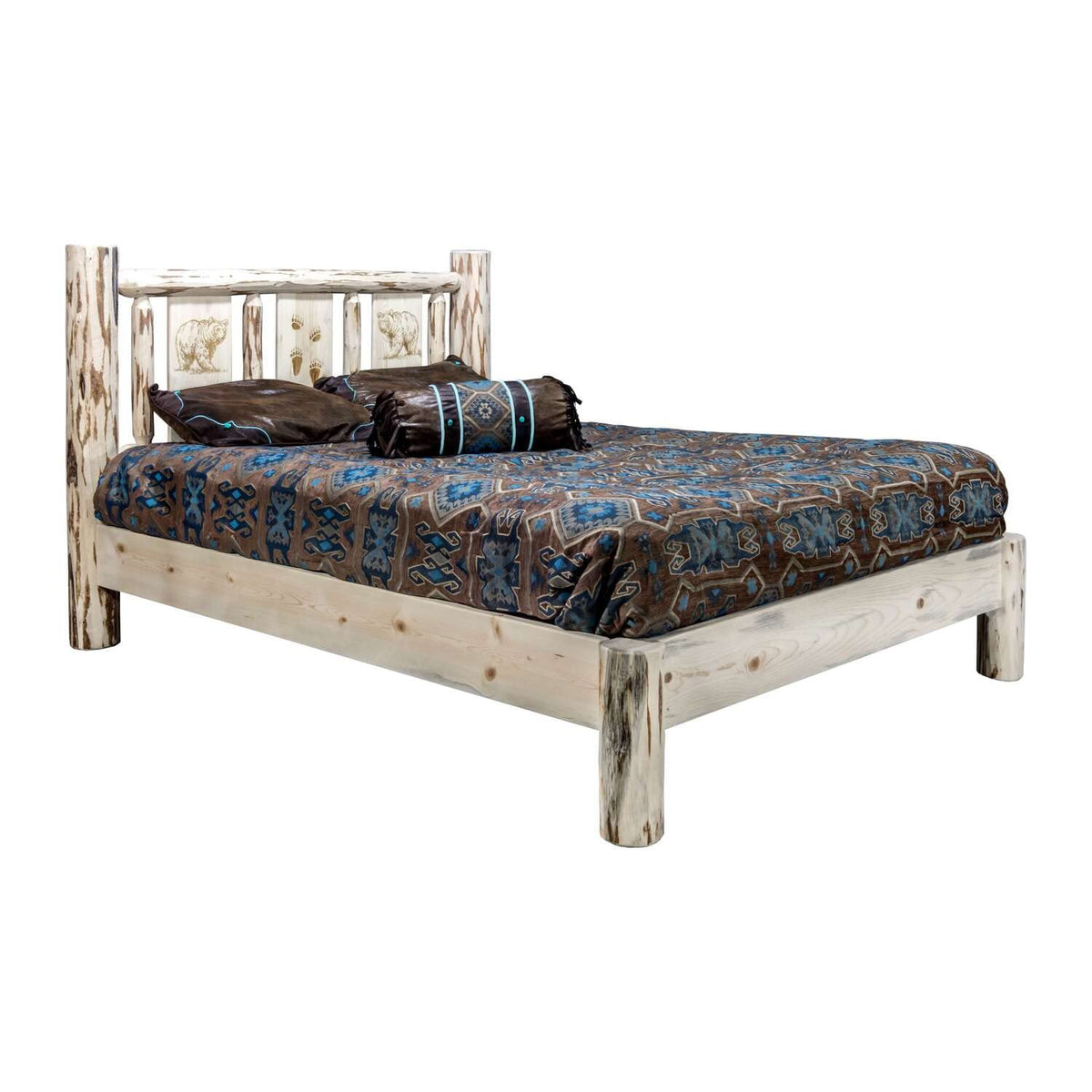 Montana Woodworks Laser Engraved Platform Bed in Clear Lacquer Finish (Cal King:94 in. L x 76 in. W x 47 in. H (215 lbs.))