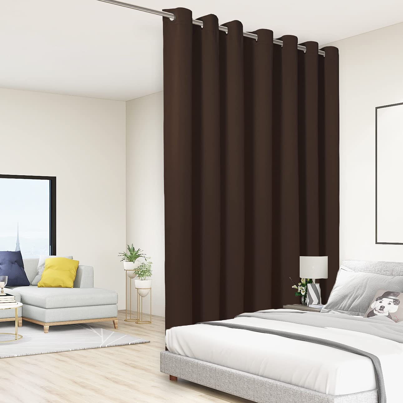 Bonzer Extra Wide Room Divider Curtain Screen Partitions Total Privacy Wall Noise Reducing Blackout Curtains For Living Room, 96