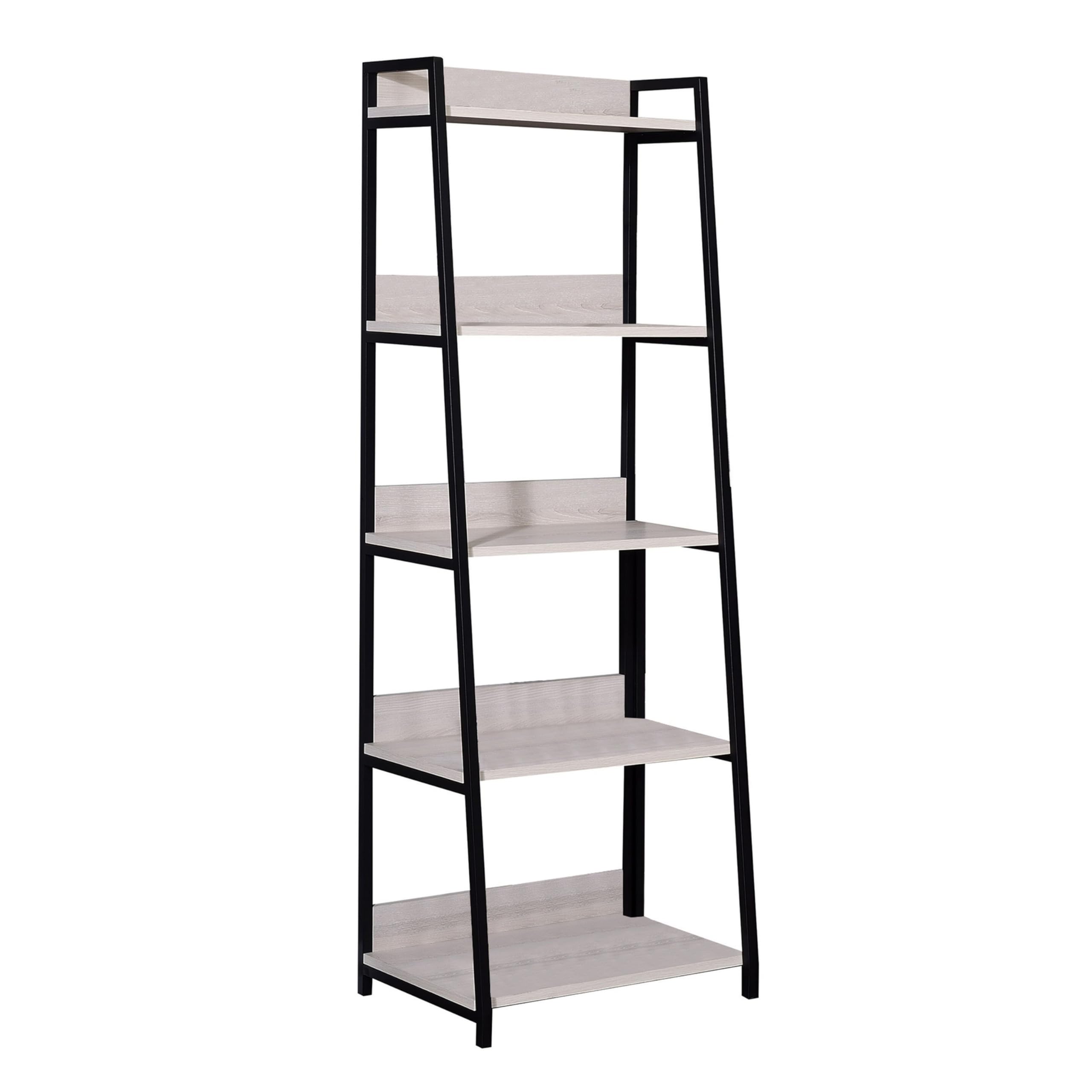 Benjara Bm211104 Wooden Bookshelf With 5 Open Compartments - Washed White & Black - 67 X 16 X 16 In.