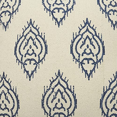 HomeRoots 100% Cotton Indigo and Beige Medallion Throw Pillow