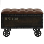 vidaXL Solid Fir Wood Storage Bench with Castors- Traveling Trunk Design - Retro Style - Brown, Faux Leather Upholstered Seat
