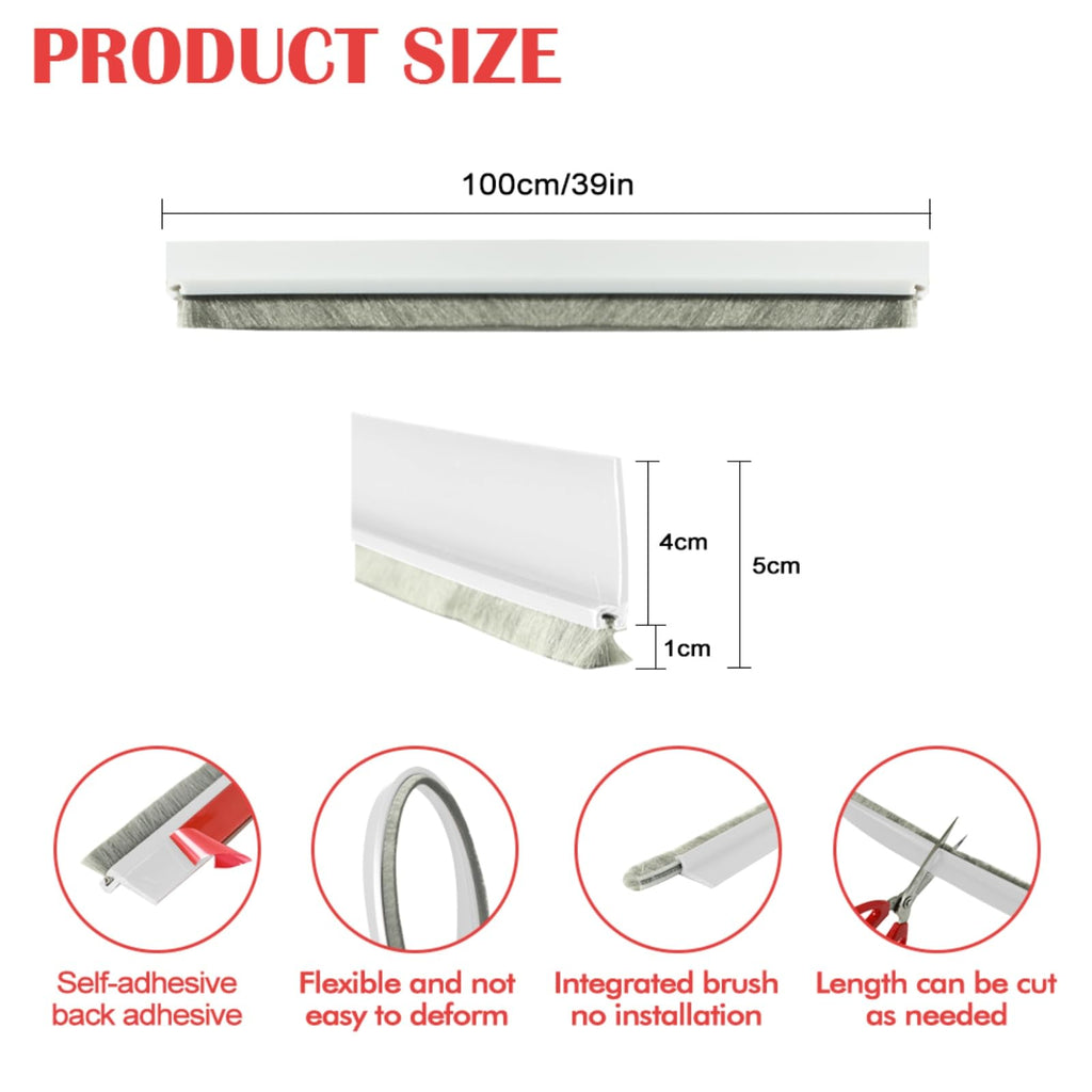 Door Sweep For Bottom Of Door, 39.2'' L Integrated Design With Brush, Self Adhesive Under Door Draft Stopper For Bottom Of Door,