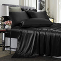 Treely 6 Piece Satin Sheets California King Size Silky Smooth Black Satin Sheet Set With Deep Pocket, Satin Fitted Sheet, Flat S