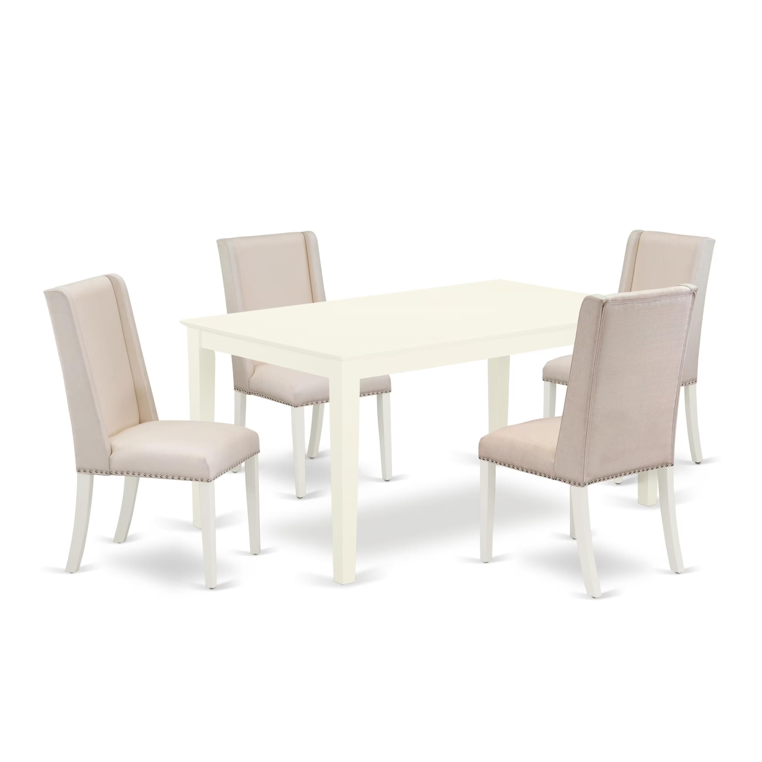 East West Furniture Cafl5-Lwh-01 5 Piece Dinette Set For 4 Includes A Rectangle Dining Table And 4 Cream Linen Fabric Parson Dining Room Chairs, 36X60 Inch, Linen White