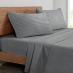Mejoroom Striped Grey-01 1800 Thread Count Queen Sheet Set - Hypoallergenic, Deep Pocket, Breathable, Wrinkle & Stain Resistant