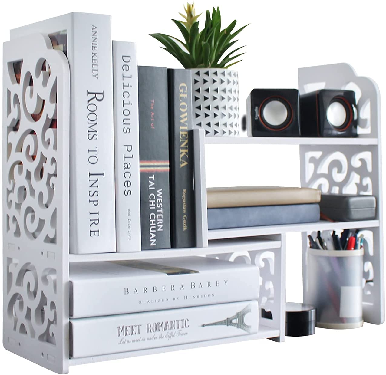 Ygyqz Small Bookshelf For Desktop Storage, Mini Cute Office Desk Shelves White Versatility Organizers For Women, Kids