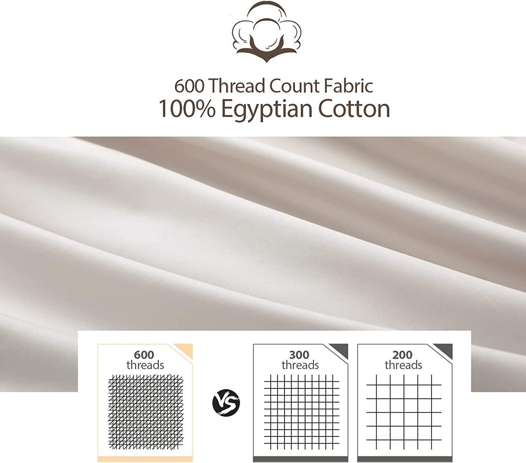 100% Egyptian Cotton Pillow Protectors Set Of 4, 600 Thread Count Standard Bed Pillow Cases With Zipper, Sateen Weave Cooling Pi
