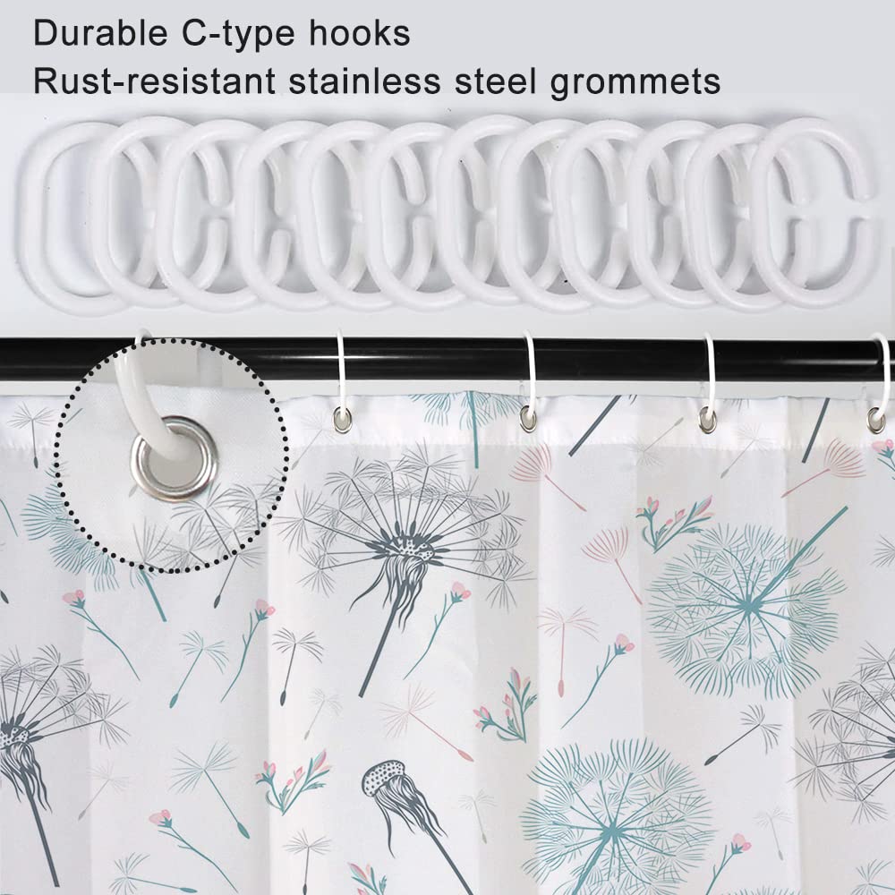 Ruelvth Dandelion Shower Curtain, Green And Grey Spring Shower Curtain For Bathroom Waterproof Fabric Wild Flower Shower Curtain