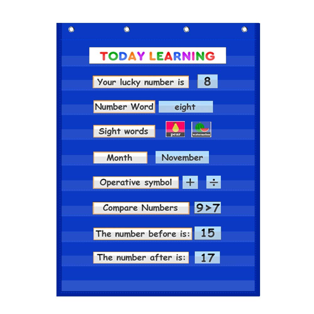 Vnom Standard Pocket Chart Clear 10 Pockets Chart For Classroom & Home Heavy Duty Hanging Pocket Chart For Word Wall/Letter Card