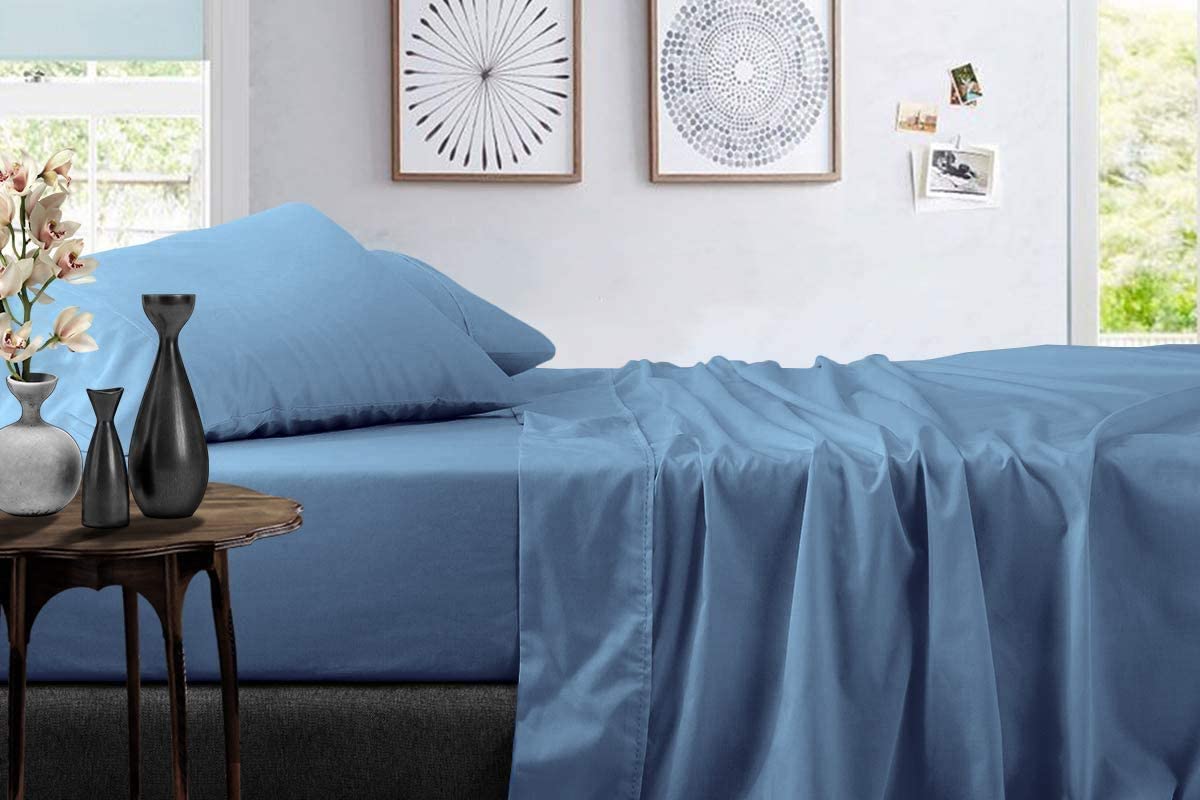 Trend Bedding Mart 4Pc Sheet Set Deep Blue Solid 100% Egyptian Cotton 600 Thread Count (King Sheet Set, Deep Blue)