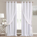 SOFJAGETQ Greyish White Curtains Double Layered Solid Blackout and Sheer Window Treatment Panels Pair with Grommet Top for Livin