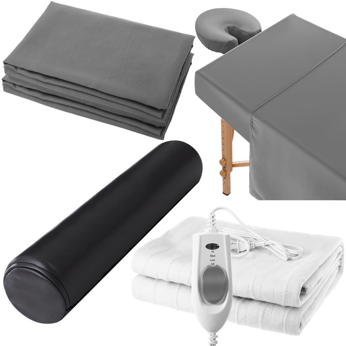 HunnmingRe 5 PCS 73 x 30 Massage Table Warmer with 3 Heat Settings(110v), Microfiber Massage Table Sheets Set Round Bolster Pill