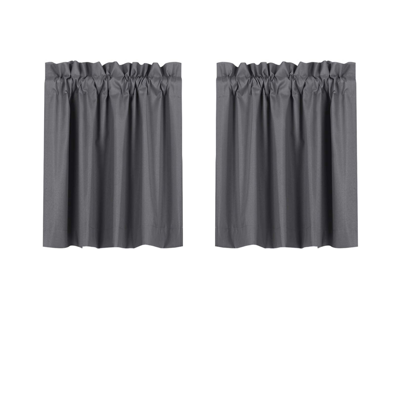 Valea Home Blackout Tiers Curtain for Small Window Rod Pocket Kitchen Curtains Room Darkening Short Curtains for Bedroom, Grey, 