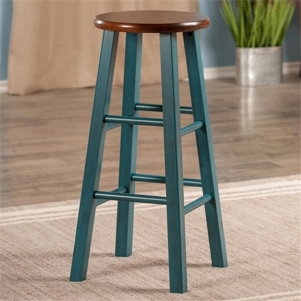 Winsome Wood Ivy Bar Stool, Rustic Teal And Walnut, 29&quot;