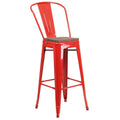 Flash Furniture Lily 30 High Red Metal Barstool with Back and Wood Seat (Pack of 1)