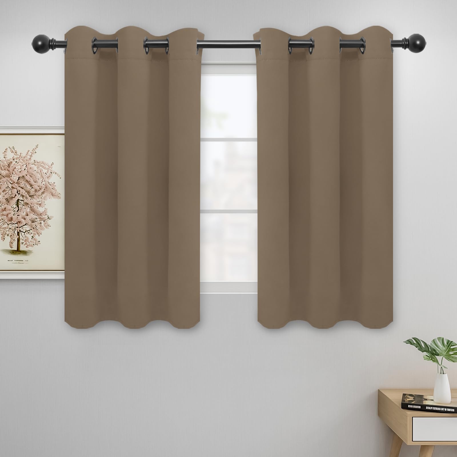 Easy-Going Blackout Curtains For Bedroom, Solid Thermal Insulated Grommet And Noise Reduction Window Drapes, Room Darkening Curtains For Living Room, 2 Panels (42X45 In, Camel)