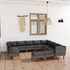 vidaXL Patio Lounge Set - 12 Piece - Gray Poly Rattan, Powder-Coated Steel Frame, Solid Eucalyptus Wood Legs - Includes Thickly Padded Cushions, Removable and Washable Covers