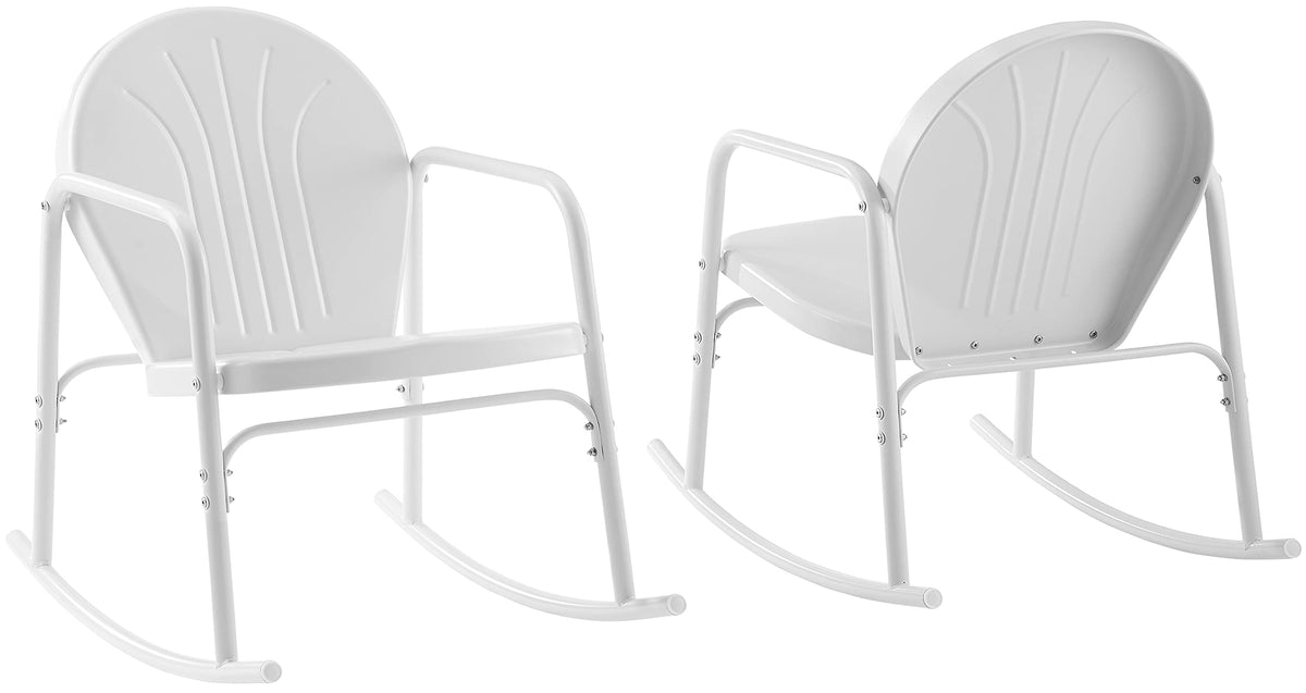 Crosley Furniture Griffith Retro Metal Outdoor Rocking Chairs, Set of 2, for Porch, Deck, Balcony, Backyard, White Gloss