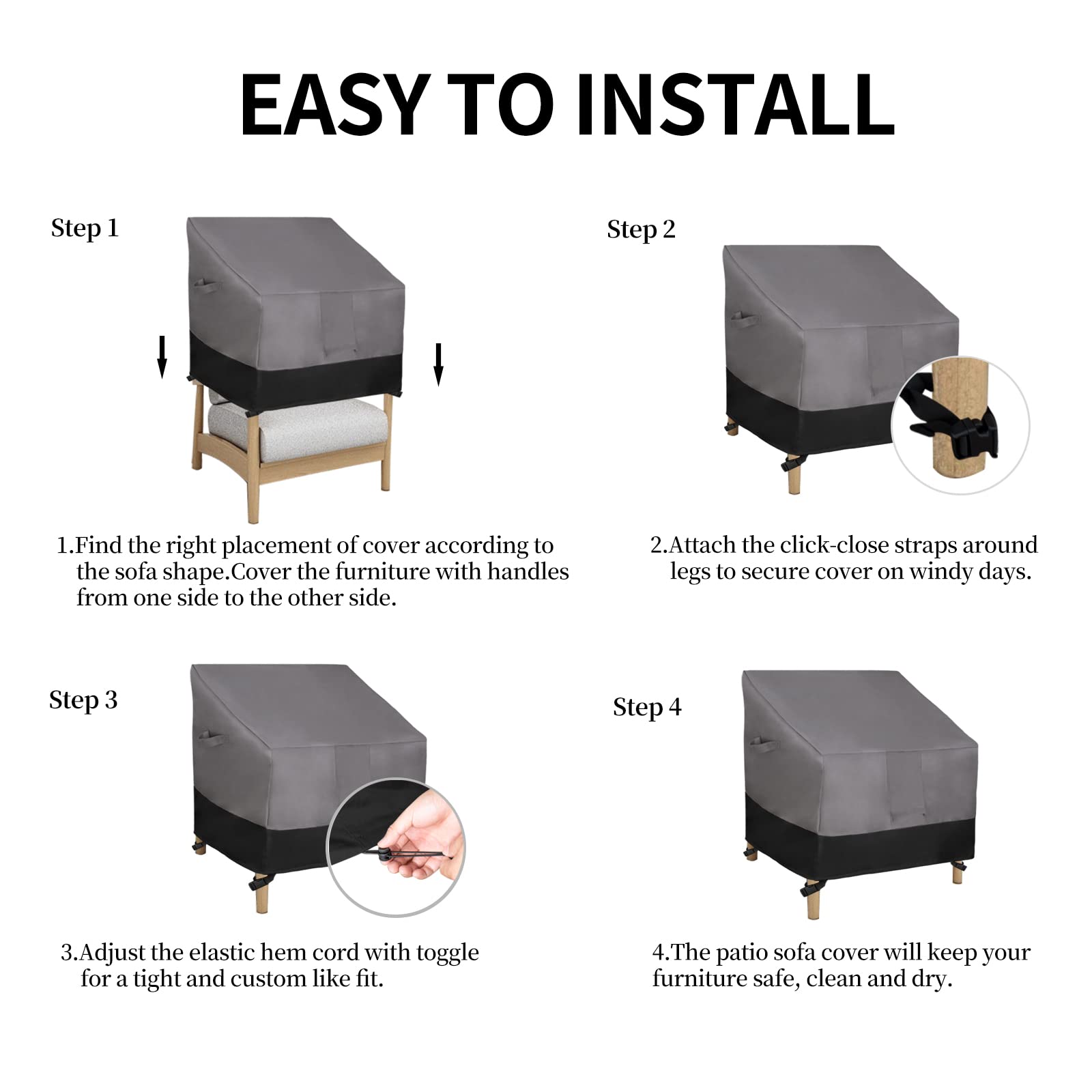 Easy-Going Waterproof Deep Seat Outdoor Lounge Chair Cover, Heavy Duty Patio Couch Cover, Windproof Outdoor Furniture Cover With Air Vent (2 Pack-33.5Wx40Dx36H Inch, Camel/Dark Brown)