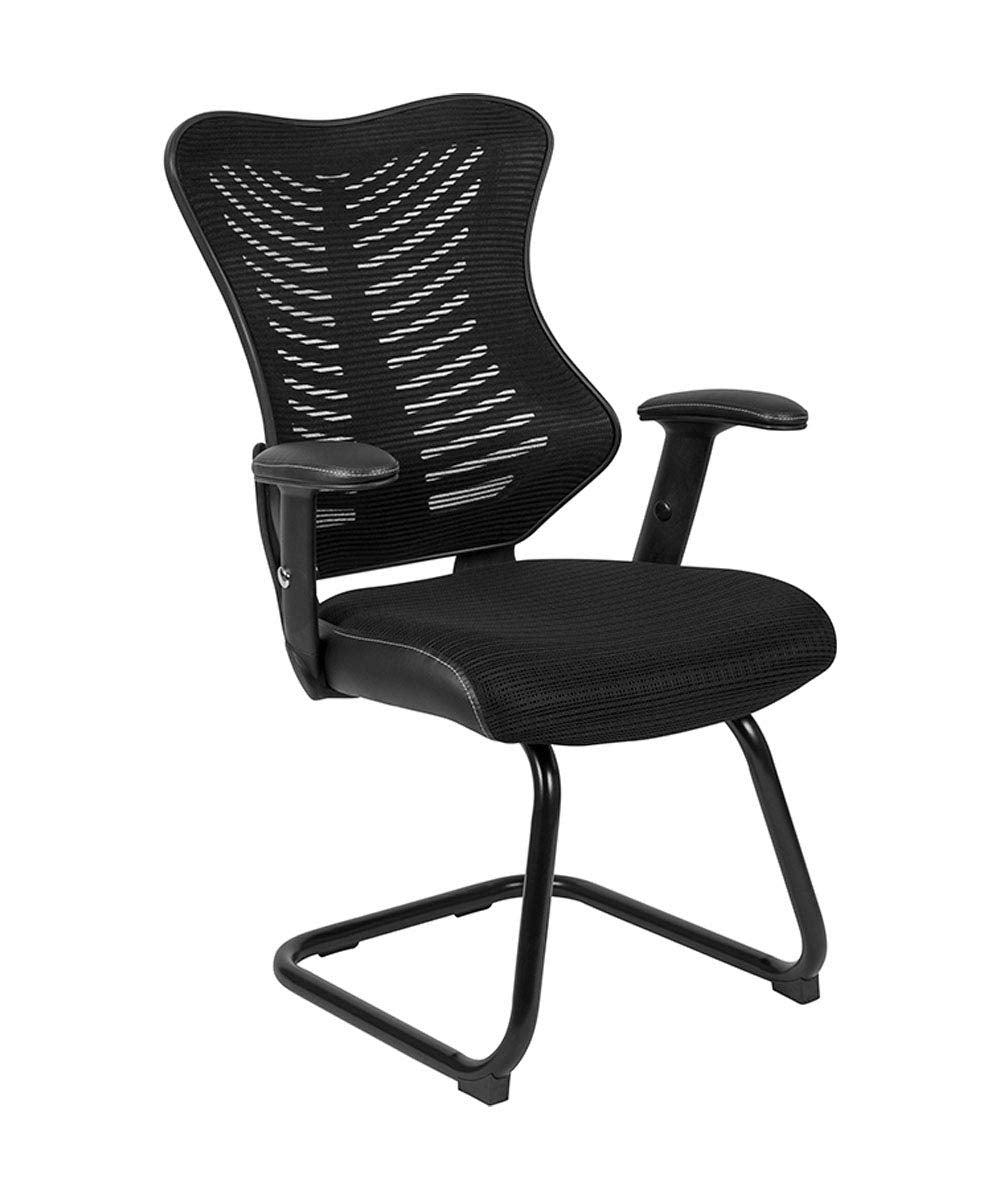 Flash Furniture Kale Designer Black Mesh Sled Base Side Reception Chair With Adjustable Arms