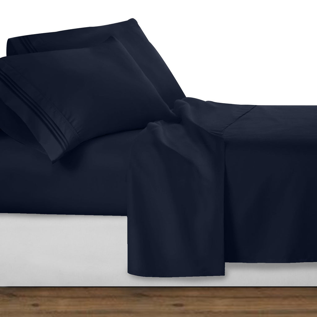 Clara Clark Bed Sheets, Premier 1800 Series 4 Piece Bed Sheet Set, Deep Pocket, Wrinkle, Fade, Stain Resistant, Luxury Soft Bedding Sheets & Pillowcases, Split King, Navy Blue