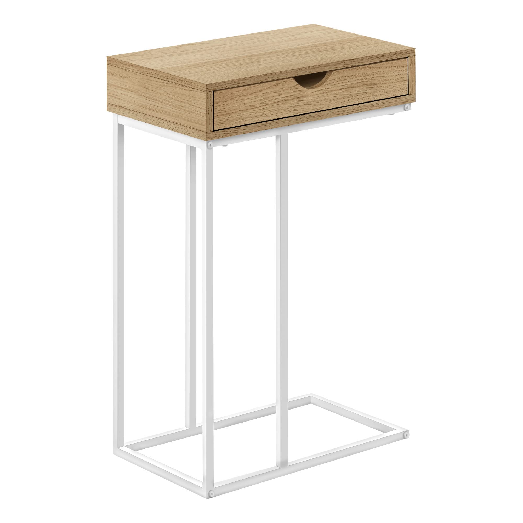 Monarch Specialties 3775 Accent Table, C-shaped, End, Side, Snack, Storage Drawer, Living Room, Bedroom, Metal, Laminate, Natural, White, Contemporary, Modern Table-25, 15.75&quot; L x 9.45&quot; W x 24&quot; H