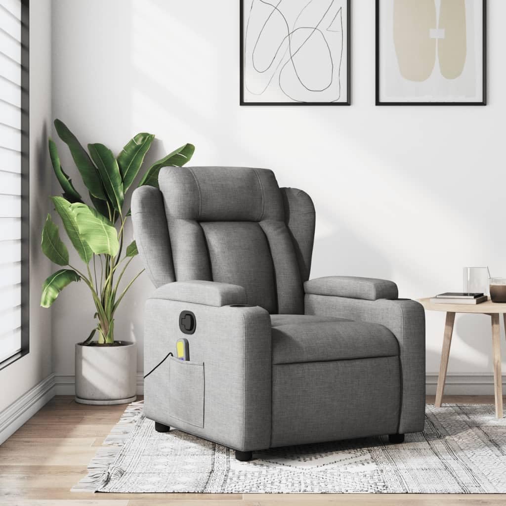 vidaXL Dark Grey Fabric Massage Recliner Chair with Manual Reclining Function, Vibration Massage, Cup Holders and Side Pocket