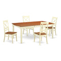 East West Furniture DOQU5-WHI-W 5 Piece Dining Room Table Set Includes a Rectangle Kitchen Table with Butterfly Leaf and 4 Dining Chairs, 42x78 Inch, Buttermilk & Cherry